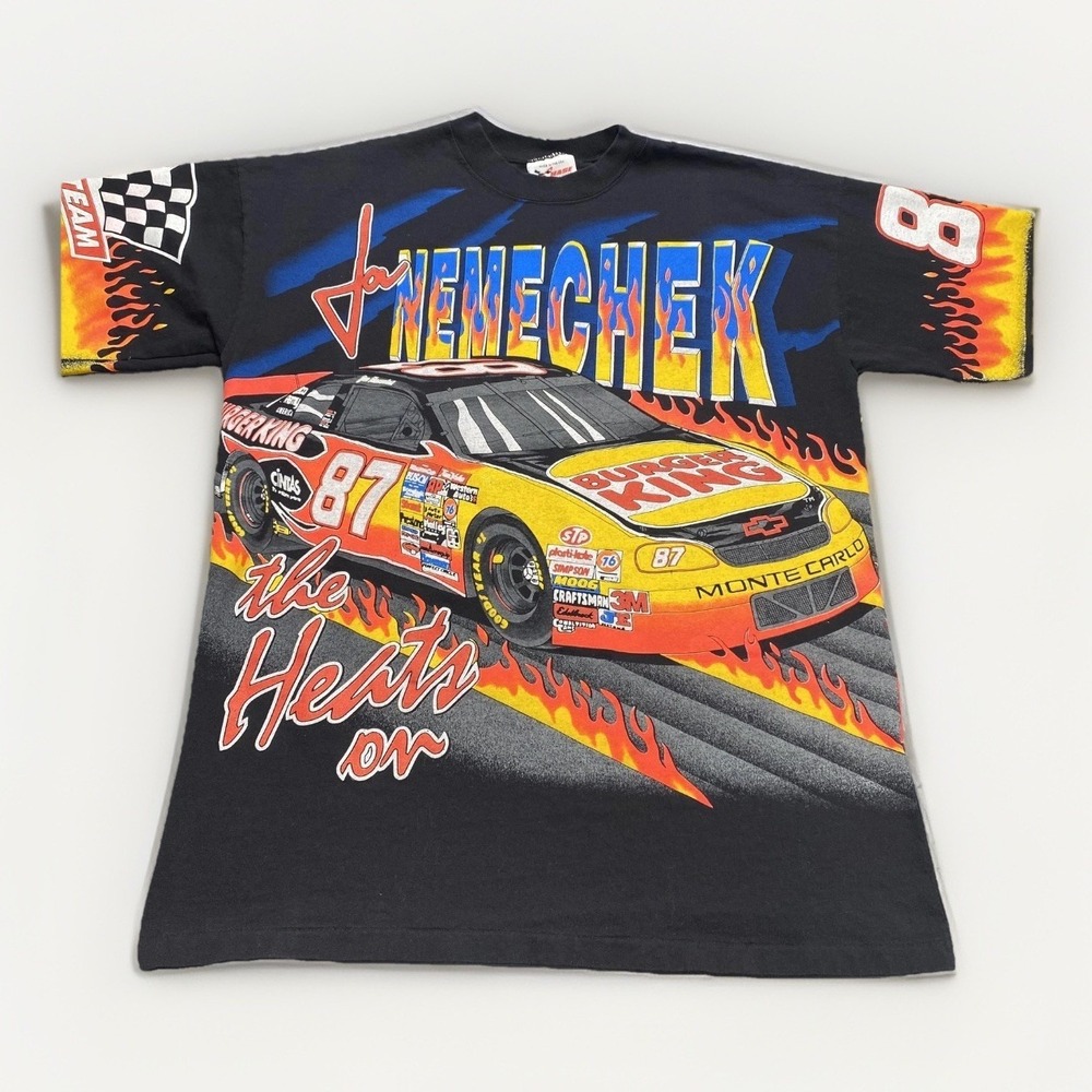 VTG NASCAR Shirt Mens Large Joe Nemechek Chase Authentics Burger King AOP 90s